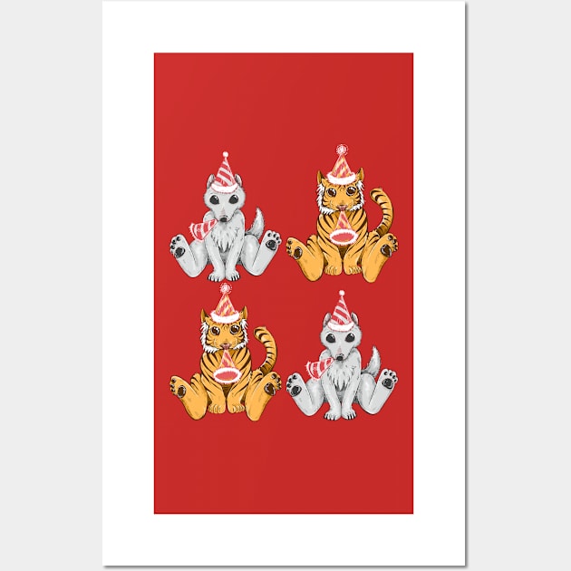 Party Hat Tigers and Wolves Wall Art by SimplyKitt